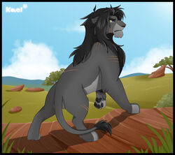  black_border border cloud detailed_background felid feral fur grey_body grey_fur kael_tiger lion male mammal nature outside pantherine sky solo 