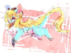  4:3 ambiguous_gender blonde_hair dragon feral fur furred_dragon furred_scalie hair kemono mythological_creature mythological_scalie mythology pipisan red_eyes scalie solo tail 