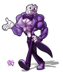  bobthetanuki bowtie bulge clothing cuphead_(game) erect_nipples_under_clothes extrasizedbob king_dice male male_only muscles muscular mustache nipples pecs 