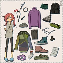  1boy blush_stickers cellphone fidget_spinner full_body glasses jewelry key male_focus necklace ootorii_bisetsu original phone red_hair shoes sleeves_past_wrists smartphone solo sweater trap twintails 