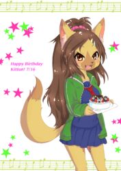  absurd_res anthro birthday brown_eyes brown_hair canid canine canis female fox hair hakkun_(show_by_rock!!) happy_birthday hi_res kemono kittsun_(show_by_rock!!) long_hair mammal myumon open_mouth pokoe_(show_by_rock!!) sanrio shibarin_(show_by_rock!!) shikibetsuko show_by_rock!! solo 