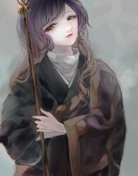  bad_id bad_twitter_id brown_eyes female gradient_hair highres hijiri_byakuren kesa kuyuru_(vocalo520) long_hair long_sleeves monk multicolored_hair purple_hair robe solo staff touhou yellow_eyes 