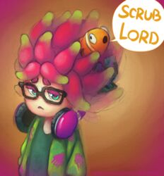  ambiguous_gender animal_humanoid annie_(splatoon) anthozoan anthozoan_humanoid clownfish cnidarian cnidarian_humanoid duo electronics english_text eyewear female feral fish glasses headphones hi_res humanoid looking_at_viewer marine marine_humanoid moe_(splatoon) nintendo pomacentrid sea_anemone_humanoid splatoon text unknown_artist 