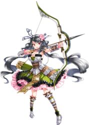  :o aiming arrow_(projectile) black_hair bow_(weapon) breasts cleavage drawing_bow drill_hair female flower full_body hair_flower hair_ornament holding holding_arrow holding_bow_(weapon) holding_weapon komakiyama_(oshiro_project) large_breasts long_hair official_art oshiro_project:re outstretched_arm quiver red_eyes ririkuto skirt sleeve_cuffs sleeveless solo transparent_background twin_drills twintails v-shaped_eyebrows wavy_hair weapon 