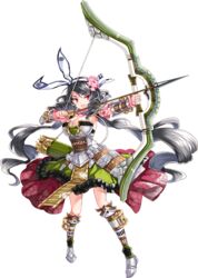  :o aiming arrow_(projectile) black_hair book bow_(weapon) breasts cleavage drawing_bow drill_hair female flower full_body hair_flower hair_ornament holding holding_arrow holding_book holding_bow_(weapon) holding_weapon komakiyama_(oshiro_project) large_breasts official_art oshiro_project:re outstretched_arm quiver red_eyes ririkuto skirt sleeve_cuffs sleeveless solo transparent_background twin_drills twintails v-shaped_eyebrows wavy_hair weapon 