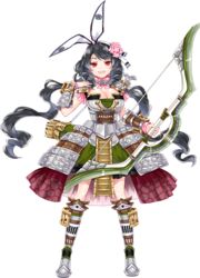  :d arrow_(projectile) black_hair bow_(weapon) breasts cleavage drill_hair female flower full_body hair_flower hair_ornament hand_up holding holding_bow_(weapon) holding_weapon komakiyama_(oshiro_project) large_breasts long_hair official_art open_mouth oshiro_project:re quiver red_eyes ririkuto skirt sleeve_cuffs sleeveless smile solo transparent_background twin_drills twintails v-shaped_eyebrows wavy_hair weapon 