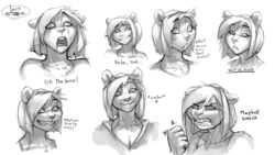  2013 anthro dialogue english_text female greyscale grin hair heart_symbol mammal maybell monochrome open_mouth rodent sciurid short_hair simple_background smile solo stoopix text tree_squirrel white_background 