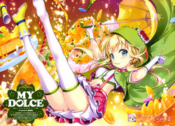  2girls :o absurdres airborne animal_hood artist_name blonde_hair blue_eyes blush body_blush boots bow bracelet cake cherry cup drinking_glass drinking_straw e_2 english_text fingerless_gloves flower food fork frog_hood frog_raincoat fruit fujima_takuya gloves green_eyes green_hoodie green_jacket hat hat_with_ears highres holding holding_umbrella hood hoodie indie_virtual_youtuber jacket jewelry juice layered_skirt liquid looking_at_viewer low_twintails magazine_scan midriff mouth_hold multiple_girls navel nijikawa_laki orange_(fruit) orange_juice orange_slice parted_lips pigeon-toed pink_bow pink_skirt pleated_skirt print_footwear print_umbrella red_flower rose rubber_boots scan short_hair single_boot single_stripe skindentation skirt smile striped striped_bow suspender_skirt suspenders tank_top thighhighs translation_request twintails umbrella unworn_boots virtual_youtuber watermark white_gloves white_hat white_skirt white_tank_top white_thighhighs yellow_footwear yellow_umbrella zettai_ryouiki 