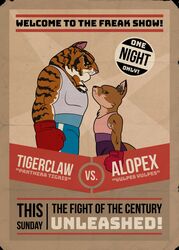  alopex_(tmnt_2012) angry anthro boxing brother_(lore) brother_and_sister_(lore) canid canine duo english_text eye_contact felid female fox hi_res looking_at_another male mammal pantherine poster poster_template sibling_(lore) sister_(lore) size_difference sport teenage_mutant_ninja_turtles text tiger tiger_claw valtsand 