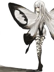  3:4 absurd_res aerie_(bravely_default) airy_(bravely_default) bravely_default bravely_default:_flying_fairy bravely_default_(series) fairy female hair hi_res looking_at_viewer looking_back mikomiya not_furry red_eyes silicon_studio simple_background solo white_hair 