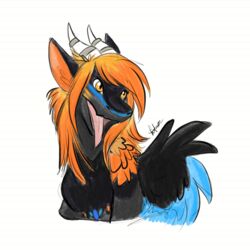  1:1 2016 anthro black_body black_fur dragon feathered_dragon feathered_scalie feathered_wings feathers female fur hair kwik_(artist) mythological_creature mythological_scalie mythology orange_eyes orange_hair scalie simple_background solo tongue tongue_out white_background wings 