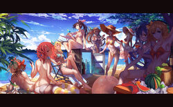  ass ayase_eri barefoot beach bikini clouds drink food fruit glasses hat hoshizora_rin koizumi_hanayo kousaka_honoka long_hair love_live!_school_idol_project miko_ari minami_kotori navel nishikino_maki ponytail short_hair sky sonoda_umi summer swimsuit topless toujou_nozomi tree twintails watermelon wink yazawa_nico 