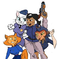  anthro black_and_white capcom captain_amelia crossover disney domestic_cat felid felina_feral feline felis female genosaurer group gun handgun hanna-barbera katy_o&#039;kitty king_of_fighters mammal metro-goldwyn-mayer monochrome pamela_bondani parody patrol_03 pistol police ranged_weapon smekbo snk street_fighter swat_kats tom_and_jerry treasure_planet weapon 