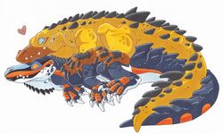  2016 ambiguous_gender blue_body blue_eyes blue_scales crocodile crocodilian crocodylid cuddling cyrakhis dinkysaurus dnk duo feral feral_on_feral heart_symbol marker_(artwork) orange_body orange_eyes orange_scales reptile scales scalie tail traditional_media_(artwork) 