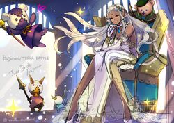  alternate_costume animal_ears aoi_(kirabosi105) bajanna_(terra_battle) commentary_request dark_skin dress elbow_gloves female gloves high_heels terra_battle white_hair yellow_eyes 