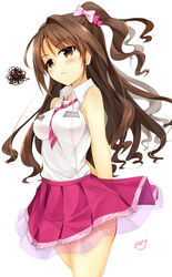  bad_id bad_pixiv_id breasts brown_eyes brown_hair female idolmaster idolmaster_cinderella_girls long_hair medium_breasts minari_(minari37) necktie one_side_up shimamura_uzuki shirt skirt sleeveless sleeveless_shirt solo 