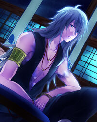  1boy armband blue_eyes commentary_request grey_hair kamu_(camui) long_hair male_focus nagi_no_asukara uroko_(nagi_no_asukara) vest 