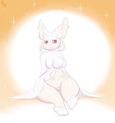  anthro breasts female generation_6_pokemon hi_res immortalstar mega_audino mega_evolution nintendo pink_eyes pokemon pokemon_(species) pokemorph simple_background slightly_chubby solo sparkles wide_hips 