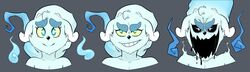  angry anthro black_nose blue_eyes deer fur ghost horn kai_the_cervine_ghost looking_at_viewer male mammal open_mouth portrait simple_background smile solo spirit teeth white_body white_fur xingscourge 