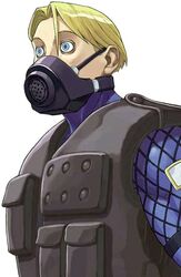  1boy blonde_hair blue_eyes doctrine_dark edaki_shin&#039;ya gas_mask male_focus mask official_art solo street_fighter street_fighter_ex_(series) white_background 