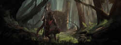  absurd_res anthro armor barrier biped canid canine canis chains claws cloak clothed clothing depth_of_field detailed_background digital_media_(artwork) digital_painting_(artwork) energy fantasy fisheye_lens forest gate grass greaves hammer hi_res high_contrast inanimate_transformation kadrion kneeling leaf leather leather_armor light light_beam magic magical_barrier male mammal maul melee_weapon outside partial_petrification petrification plant ruins sad shaded shadow shoulder_guard solo sunbeam sunlight sunrays tools transformation tree vambrace vines weapon wolf 