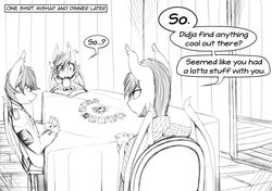  2016 anthro bat_pony card dialogue english_text equid fan_character female furniture group hasbro hi_res male mammal monochrome my_little_pony nightseeker_(oc) nolegs_(oc) replica_(artist) table text vigil_(oc) 