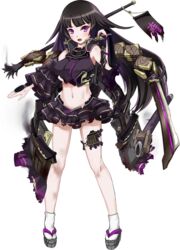  :o artist_request bare_shoulders black_hair breasts broken broken_spear broken_weapon detached_sleeves female frilled_skirt frilled_sleeves frills full_body holding holding_polearm holding_weapon large_breasts long_hair midriff miniskirt navel official_art oshiro_project:re polearm purple_eyes sawayama_(oshiro_project) skirt solo spear torn_clothes transparent_background very_long_hair weapon 