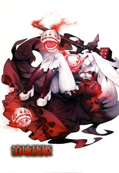  absurdres abyssal_ship akira_(kadokawa) anchorage_princess bandeau bare_shoulders black_bandeau black_gloves black_shorts black_socks boots breasts cannon character_name closed_mouth elbow_gloves female floating_fortress_(kancolle) full_body gloves glowing hair_ornament highres kantai_collection kneehighs knees_together_feet_apart legs long_hair lying medium_breasts non-web_source nyantype official_art on_back pale_skin red_eyes shorts showgirl_skirt skirt smile socks solo_focus teeth torn_bandeau torn_clothes torn_gloves torn_shorts torn_skirt torn_socks underboob very_long_hair white_background white_footwear white_hair 