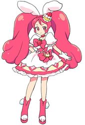  animal_ears bow cake_hair_ornament choker cure_whip dress earrings eroe extra_ears female food-themed_hair_ornament full_body gloves hair_ornament hand_on_own_hip jewelry kirakira_precure_a_la_mode long_hair looking_at_viewer magical_girl pink_bow pink_choker pink_footwear pink_hair pom_pom_(clothes) pom_pom_earrings precure protected_link puffy_short_sleeves puffy_sleeves rabbit_ears shoes short_sleeves simple_background solo standing twintails usami_ichika white_background white_gloves 