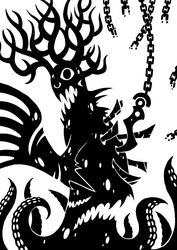  2014 3_eyes 4_horns 6_fingers ambiguous_gender antlers arm_spikes black_and_white broken_chain cephalopod_taur chains digital_drawing_(artwork) digital_media_(artwork) elbow_spikes eldritch_abomination fingers hi_res hook horn horned_humanoid humanoid impalement male monochrome monster multi_eye multi_horn multi_mouth open_mouth scp-2317-k scp_foundation sharp_teeth simple_background solo spikes spikes_(anatomy) suckers sunnyclockwork taur teeth tentacle white_background 