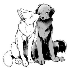  2024 ambiguous/ambiguous ambiguous_gender berger_blanc_suisse bird_dog black_and_white black_body black_fur black_nose canid canine canis cheek_tuft closed_eyes cody_(tsukune_minaga) digital_media_(artwork) domestic_dog duo facial_tuft felicia_(tsukune_minaga) female_(lore) feral flat_coated_retriever floppy_ears fluffy fluffy_tail fur halftone herding_dog hi_res hunting_dog kissing_cheek lop_ears male_(lore) mammal monochrome monotone_body monotone_fur neck_ribbon one_eye_closed pastoral_dog prick_ears quadruped retriever romantic romantic_couple side_by_side signature tail tsukune_minaga tuft white_body white_fur 