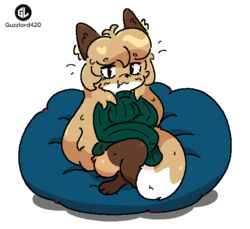  anthro averi_(fiddleafox) bean_bag brown_body brown_fur canid canine clothing dipstick_tail female female_anthro fox fur gloves_(marking) guzzlord420 hair leg_markings looking_at_viewer mammal markings red_fox sitting socks_(marking) solo sweater tail tail_markings topwear true_fox white_body white_fur 