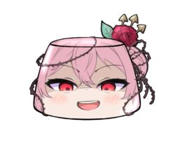  :d evil_smile female flower food foodification hair_flower hair_ornament looking_at_viewer nijisanji nijisanji_en open_mouth pink_hair plant psycho_orb pudding red_flower red_rose rose rosemi_lovelock shaded_face simple_background smile solo thorns transparent_background vines virtual_youtuber 