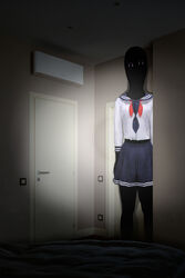  2022 4rm4ld0 absurd_res alternate_(species) asian_clothing bottomwear clothing creepy curvy_figure dark east_asian_clothing eldritch_abomination female front_view hi_res humanoid japanese_clothing japanese_school_uniform long_neck looking_at_viewer mandela_catalogue midriff monster monstrous_humanoid not_furry photo_background photography_(artwork) scary school_uniform serafuku skirt sleep_paralysis_demon solo standing thick_thighs uniform 