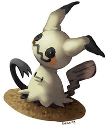  black_eyes commentary english_commentary full_body mimikyu no_humans pinkgermy pokemon pokemon_(creature) shadow signature simple_background solo standing white_background 