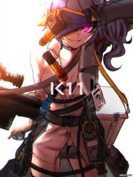  arm_up artist_name assault_rifle backlighting belt bikini black_bikini blue_shorts bolt_action breasts buckle bullpup character_name clip_studio_paint_(medium) coat commentary_request cooler cowboy_shot daewoo_k11 dated dropping earrings explosive female girls&#039;_frontline gloves glowing glowing_eye grenade grenade_launcher grey_coat gun holding holding_gun holding_weapon id_card jewelry k11_(girls&#039;_frontline) korean_commentary leather_choker long_coat long_hair looking_at_viewer madcore medium_breasts messy_hair multimeter multiple_straps name_tag open_clothes open_coat parted_lips purple_eyes rifle ringed_eyes short_shorts shorts side_ponytail sidelocks signature simple_background single_earring skindentation smirk solo strap swimsuit thigh_strap thighs weapon white_background 