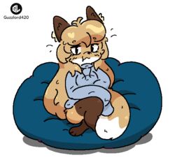  anthro averi_(fiddleafox) bean_bag brown_body brown_fur canid canine clothing dipstick_tail female female_anthro fox fur gloves_(marking) guzzlord420 hair leg_markings looking_at_viewer mammal markings red_fox sitting socks_(marking) solo sweater tail tail_markings topwear true_fox white_body white_fur 