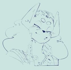  anthro bust_portrait circle_eyebrows domestic_cat eli_(elicazz) elicazzz eyebrows felid feline felis female fluffy fluffy_hair hair hair_down half-closed_eyes looking_down mammal narrowed_eyes nonbinary_(lore) portrait shirt_collar smile solo 