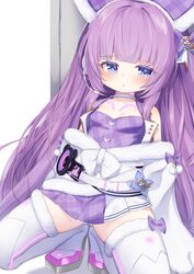  azur_lane bad_id bad_twitter_id bare_shoulders blue_eyes boots breasts commentary_request dress female fur-trimmed_jacket fur-trimmed_legwear fur_trim highres inactive_account jacket kokone_(coconeeeco) long_sleeves looking_at_viewer off_shoulder parted_lips plaid plaid_dress purple_dress purple_hair small_breasts solo spread_legs squatting tashkent_(azur_lane) tashkent_(muse)_(azur_lane) thigh_boots thighhighs white_background white_footwear white_jacket white_thighhighs 