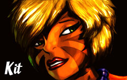  alien anthro blonde_hair bob_cut clixsposing_kitraandra dramatic_lighting facial_markings felid female fur green_eyes hair head_markings humanoid jewelry kitraandra lipstick liquidmark makeup mammal markings necklace orange_body orange_fur pantherine solo stripes tiger varkeeg 