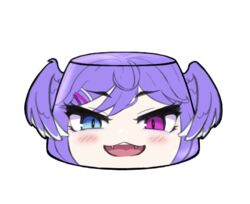  :3 :d blue_eyes fangs female food foodification hair_ornament hairclip head_wings heterochromia looking_at_viewer nijisanji nijisanji_en open_mouth psycho_orb pudding purple_eyes purple_hair selen_tatsuki simple_background smile solo transparent_background virtual_youtuber wings 