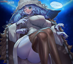  ... alternate_breast_size artist_name bad_id bad_pixiv_id blue_eyes blue_hair blue_skin breasts brown_thighhighs cloak colored_skin crossed_legs elden_ring extra_arms extra_faces female fur_cloak hat large_breasts niur one_eye_closed open_mouth ranni_the_witch short_hair sitting solo spoken_ellipsis thighhighs white_hat witch_hat 