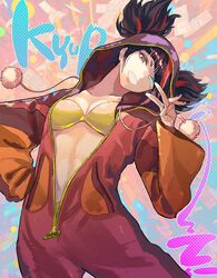  alternate_color alternate_costume black_hair black_pajamas blue_eyes bra breasts brown_eyes capcom capcom_cup celebration cleavage collarbone edo_mond_(edoedoedomond) female glowing glowing_eye hair_through_hood heterochromia highres hood hood_up hooded_pajamas juri_han multicolored_hair official_alternate_color official_alternate_costume open_mouth orange_bra pajamas purple_eyes red_hair red_lips red_pajamas short_twintails small_breasts smile solo streaked_hair street_fighter street_fighter_6 trophy twintails underwear 