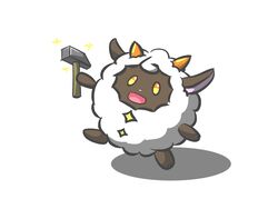  4:3 bovid caprine cel_shading digital_drawing_(artwork) digital_media_(artwork) female feral hammer happy hi_res holding_hammer holding_object holding_tool horn lamball mammal multicolored_eyes pal_(species) palworld pocketpair shaded sheep simple_background smile solo sparkles star tools two_tone_eyes white_background yuumisocute 