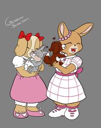  affectionate anthro canid canine canis clothing domestic_dog dress female feral group guardianslade hi_res lagomorph leporid lory_(maple_town) love mammal maple_town palm_town patty_(maple_town) pre-transformation rabbit thumper_(disney) 