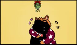  clothing deep_kiss domestic_cat duo felid feline felis feral gamercat_(character) heart_symbol hug kissing male male/male mammal mistletoe plant scarf str8aura-no-not-that-one sweater sweet_(the_gamercat) the_gamercat third-party_edit topwear 