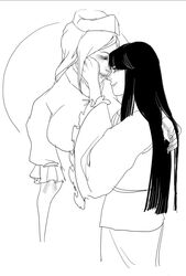  2girls bad_id bad_pixiv_id greyscale hands_on_another&#039;s_cheeks hands_on_another&#039;s_face houraisan_kaguya long_hair monochrome multiple_girls saiko67 touhou yagokoro_eirin yuri 