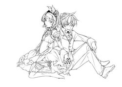  1boy artist_name ascot brother_and_sister choker commentary_request corset dated dress female flat_chest flower frilled_dress frills greyscale grin hair_flower hair_ornament hair_ribbon holding_hands ichi_ka interlocked_fingers kagamine_len kagamine_rin kneeling monochrome ribbon ribbon_choker rose shoes short_hair siblings signature sitting smile twins vest vocaloid 