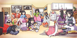  6+girls absurdres agent_(girls&#039;_frontline) alchemist_(girls&#039;_frontline) alternate_costume alternate_hairstyle architect_(girls&#039;_frontline) bag bandaid bandaid_on_face bandaid_on_nose bandana black_hair bottle cellphone chinese_new_year colorized commentary_request cooking cup destroyer_(girls&#039;_frontline) double_bun dreamer_(girls&#039;_frontline) drinking drinking_glass elisa_(girls&#039;_frontline) executioner_(girls&#039;_frontline) eyepatch fighting five-seven_(girls&#039;_frontline) frying_pan gager_(girls&#039;_frontline) girls&#039;_frontline groceries hair_bun hair_ribbon hanbok highres hunter_(girls&#039;_frontline) intruder_(girls&#039;_frontline) judge_(girls&#039;_frontline) kitchen kokukyukeo korean_clothes korean_commentary m16a1_(boss)_(girls&#039;_frontline) m16a1_(girls&#039;_frontline) multicolored_hair multiple_girls new_year ouroboros_(girls&#039;_frontline) phone plate playing_games ponytail ribbon sangvis_ferri scarecrow_(girls&#039;_frontline) shopping_bag smartphone streaked_hair television twintails two-tone_hair watching_television white_hair wine_bottle yellow_eyes 