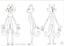  2015 2_tails :3 anthro breasts domestic_cat eye_patch eyelashes eyewear featureless_breasts featureless_crotch felid feline felis female hi_res mammal model_sheet monochrome multi_tail nude psycho_pass signature slim small_breasts solo source_request spooky_boogie tail unknown_artist unknown_artist_signature 